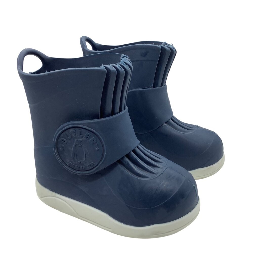 Butler Navy Blue Rubber Overboot Boots Size 7-9 For Kids USA Made
